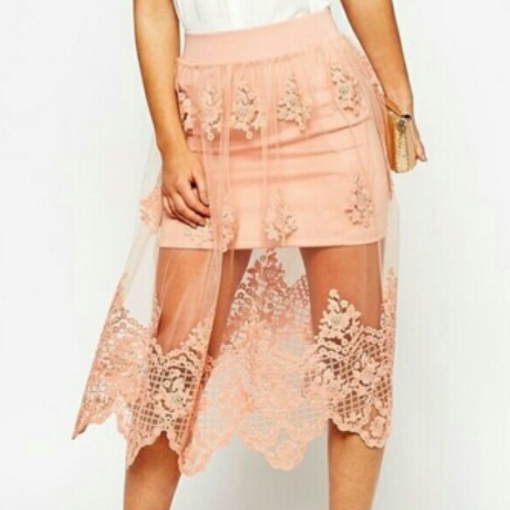 ASOS mini skirt with midi lace overlay